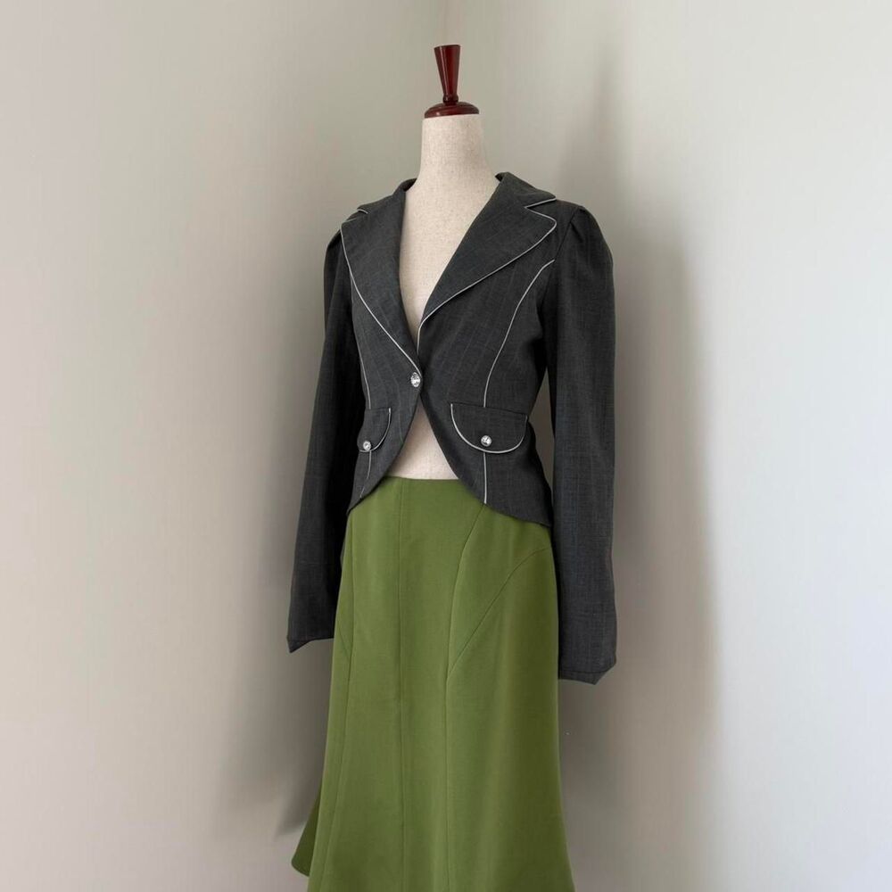 Arden B Charcoal Blazer with White Piping